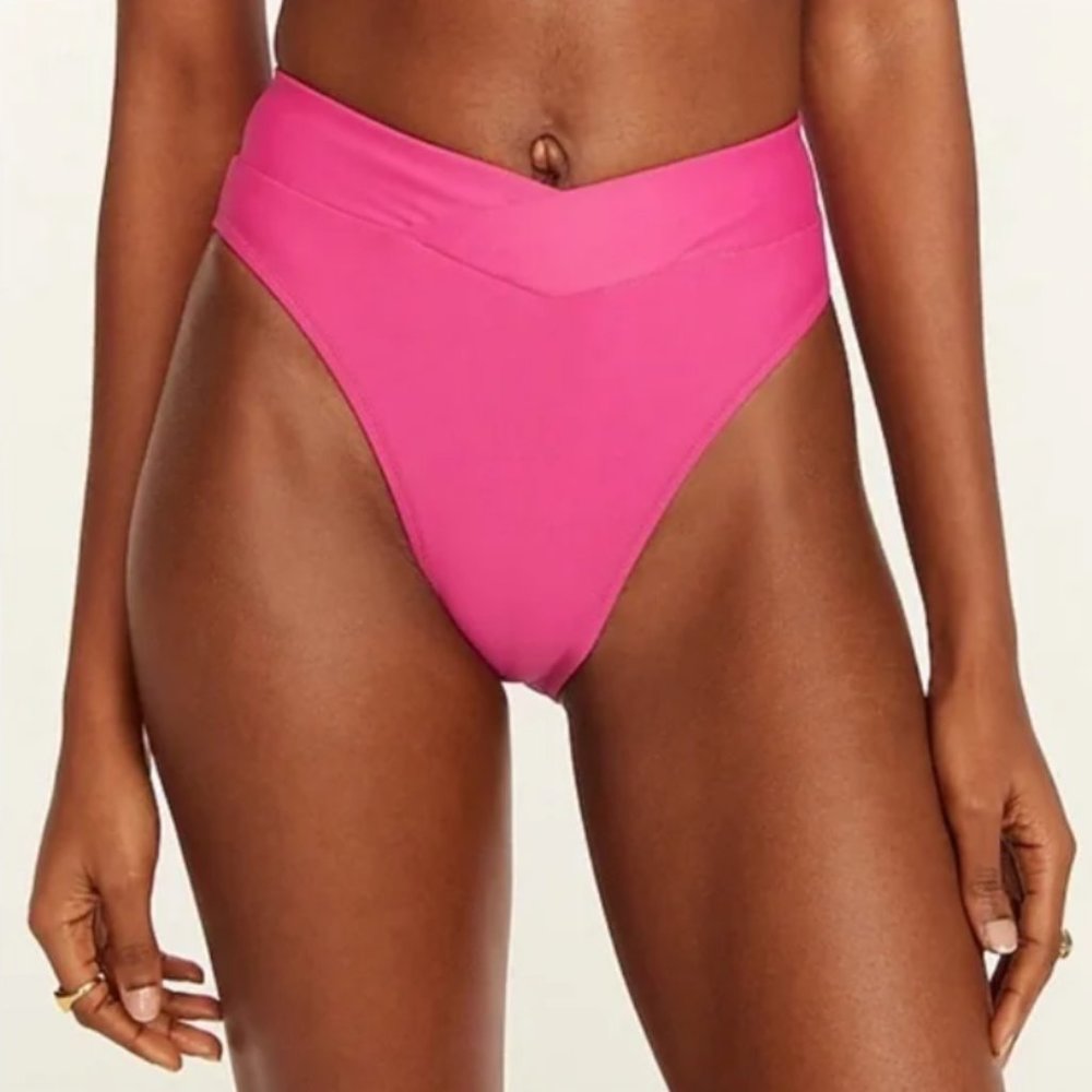NEW J Crew Hot Pink Criss Cross Front High Cut Thigh Cheeky Bikini Bottoms Sz S
